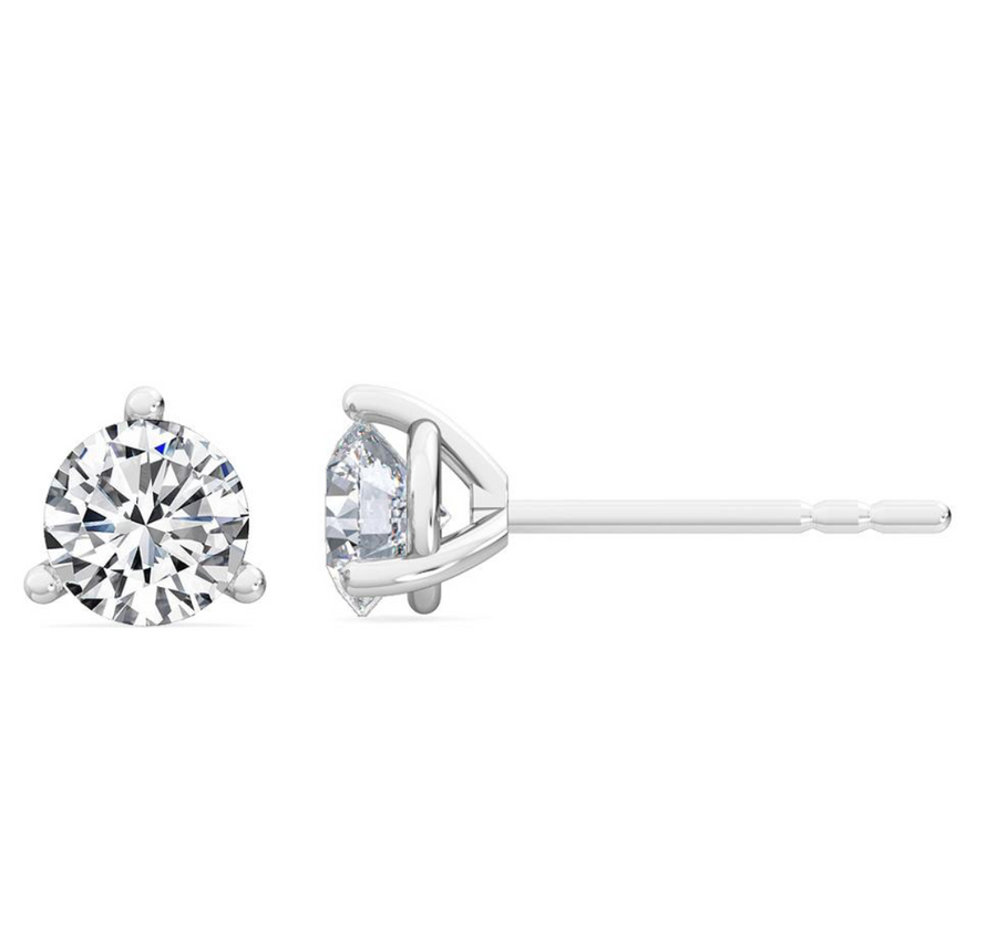 14K gold 3 Prong Martini Lab Grown Diamond Stud Earrings.