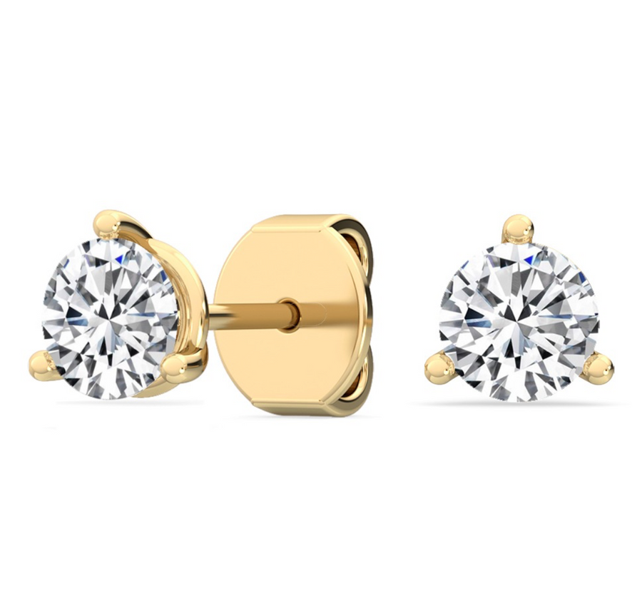 14K gold 3 Prong Martini Lab Grown Diamond Stud Earrings.