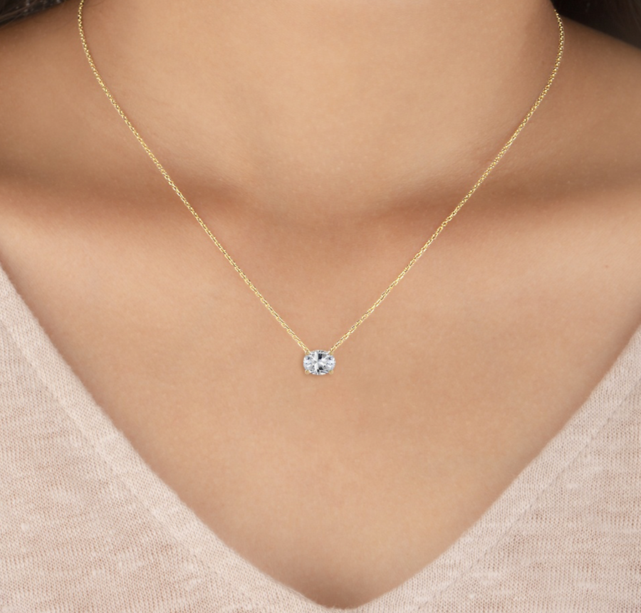 14K Gold Oval Lab Grown Diamond Solitaire Pendant