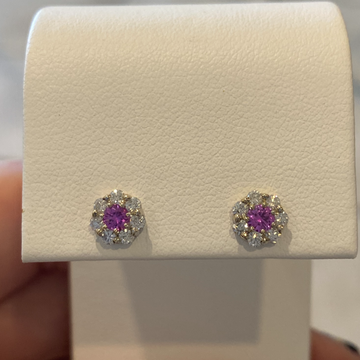 14KT white cluster pink sapphire/diamond earrings