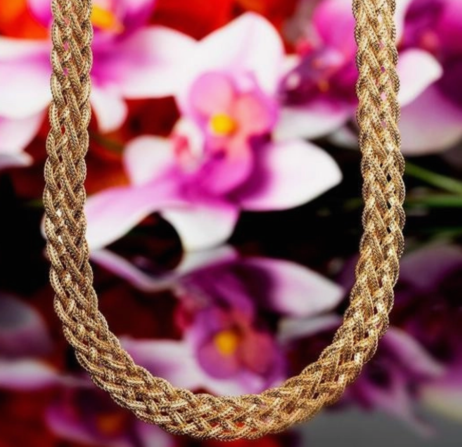 18K Gold Plated 4mm Braided Herringbone Necklace