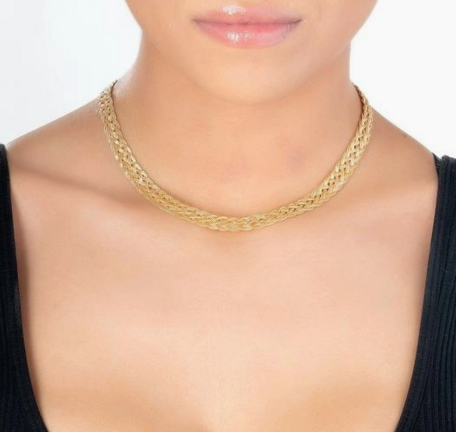 18K Gold Plated 4mm Braided Herringbone Necklace