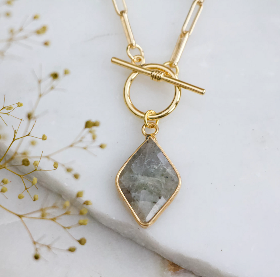 Diamond Labradorite toggle necklace