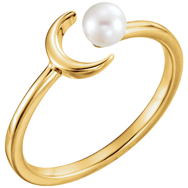 14KT gold freshwater pearl crescent ring