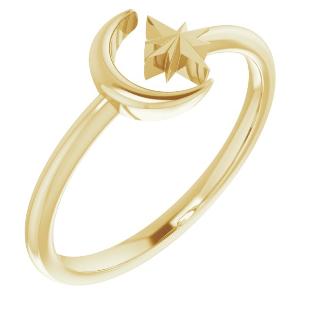 Crescent moon and star negative space ring