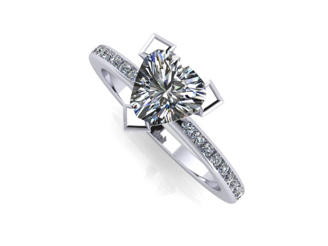 Trillion engagemnt ring with  channel set diamonds