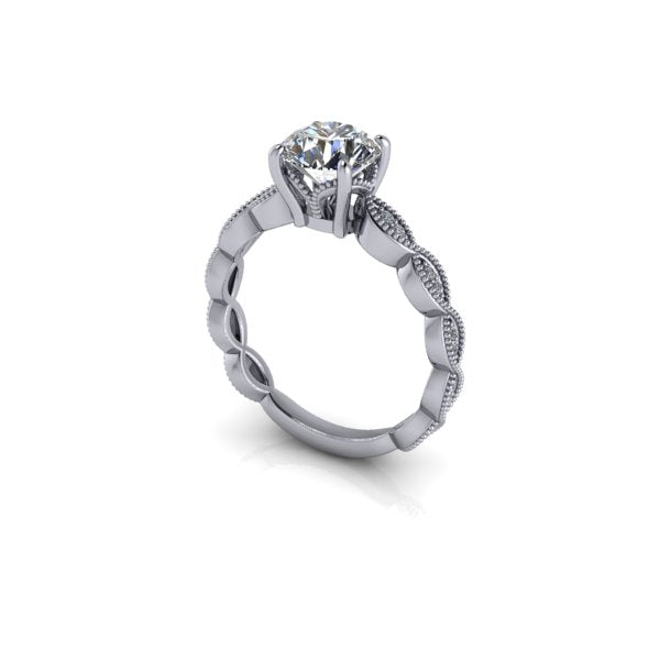 Round diamond accent milgrain engagemnt ring