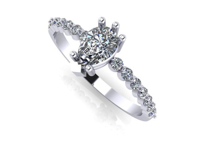 Pear diamond accent engagement ring with shared prongs