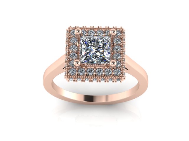 Halo engagment ring with princess diamond