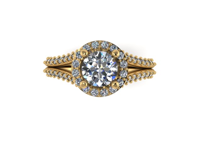 Split shank halo engagement ring