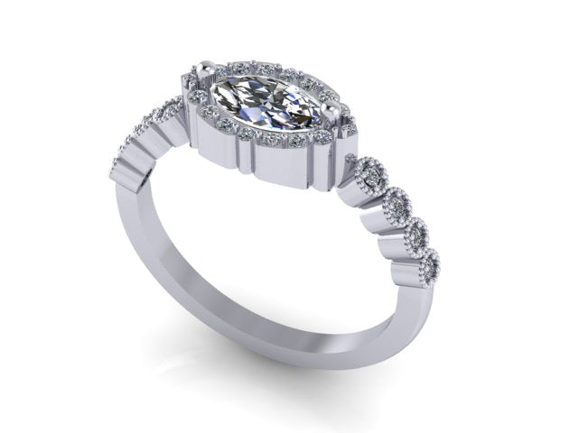 Marquis moissanite Halo diamond accent Engagement ring