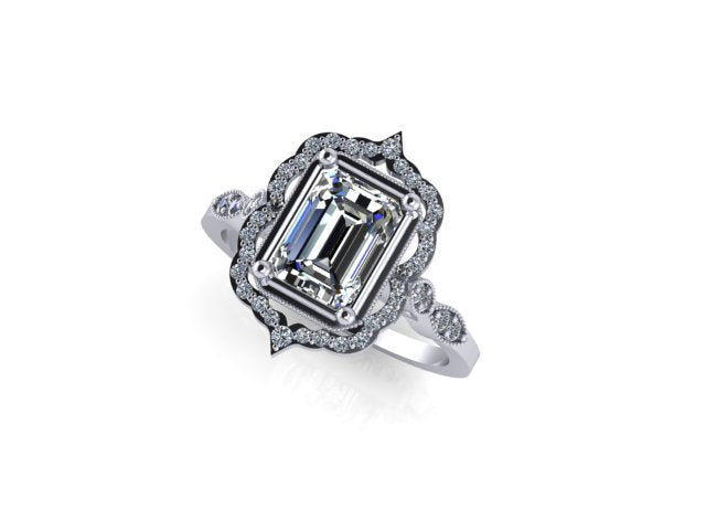 unique halo emerald engagement ring
