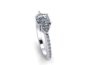 Three stone Asscher and trillion engagment ring