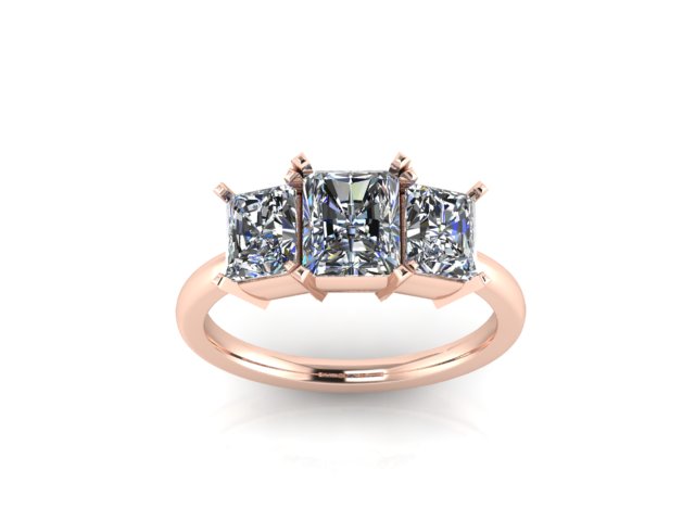 Three stone radient engagement ring